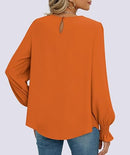 Women’s Smocked Chiffon Blouse | Long Sleeve Tunic Top