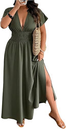 Plus Size Deep V-Neck Maxi Dress | Split Hem Summer Dress