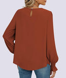 Women’s Pleated Chiffon Tunic | Long Sleeve Fall Blouse