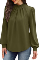 Women’s Mock Neck Long Sleeve Blouse | Pleated Front Top