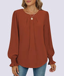 Women’s Pleated Chiffon Tunic | Long Sleeve Fall Blouse