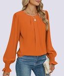Women’s Smocked Chiffon Blouse | Long Sleeve Tunic Top