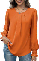 Women’s Smocked Chiffon Blouse | Long Sleeve Tunic Top