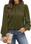 Women’s Mock Neck Long Sleeve Blouse | Pleated Front Top