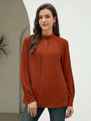 Women’s Mock Neck Chiffon Blouse | Long Sleeve Pleated Top