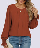 Women’s Pleated Chiffon Tunic | Long Sleeve Fall Blouse