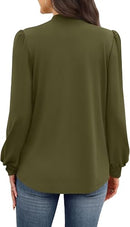 Women’s Mock Neck Long Sleeve Blouse | Pleated Front Top