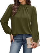 Women’s Mock Neck Long Sleeve Blouse | Pleated Front Top