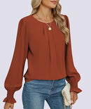 Women’s Pleated Chiffon Tunic | Long Sleeve Fall Blouse