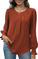 Women’s Pleated Chiffon Tunic | Long Sleeve Fall Blouse