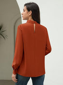 Women’s Mock Neck Chiffon Blouse | Long Sleeve Pleated Top