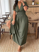 Plus Size Deep V-Neck Maxi Dress | Split Hem Summer Dress