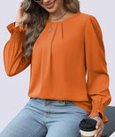 Women’s Smocked Chiffon Blouse | Long Sleeve Tunic Top