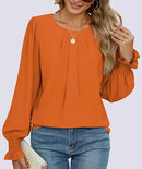 Women’s Smocked Chiffon Blouse | Long Sleeve Tunic Top