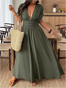 Plus Size Deep V-Neck Maxi Dress | Split Hem Summer Dress