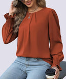 Women’s Pleated Chiffon Tunic | Long Sleeve Fall Blouse