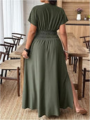 Plus Size Deep V-Neck Maxi Dress | Split Hem Summer Dress