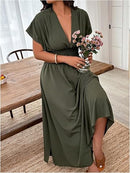 Plus Size Deep V-Neck Maxi Dress | Split Hem Summer Dress